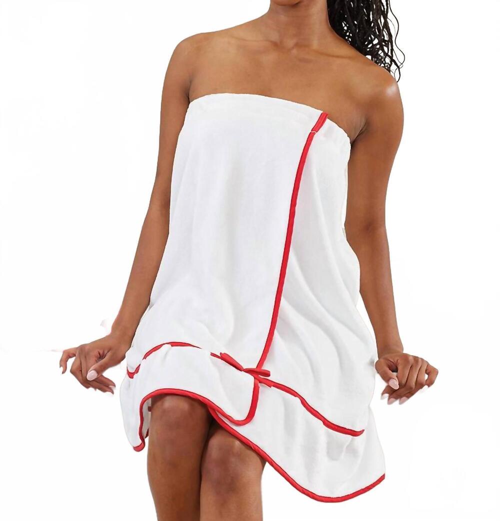 NEW BELLA SLEEP + SPA plush trim wrap in white with red